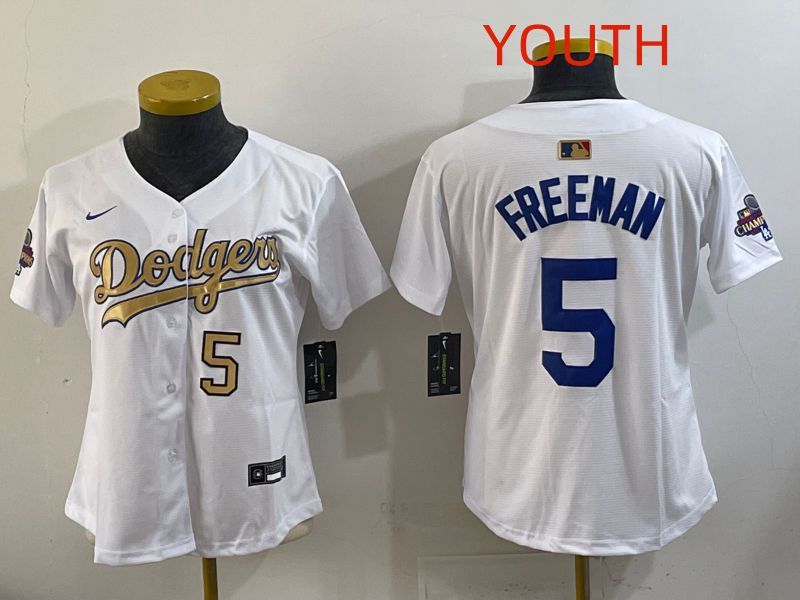Youth Los Angeles Dodgers #5 Freeman White Champion edition Nike MLB Jersey style 003